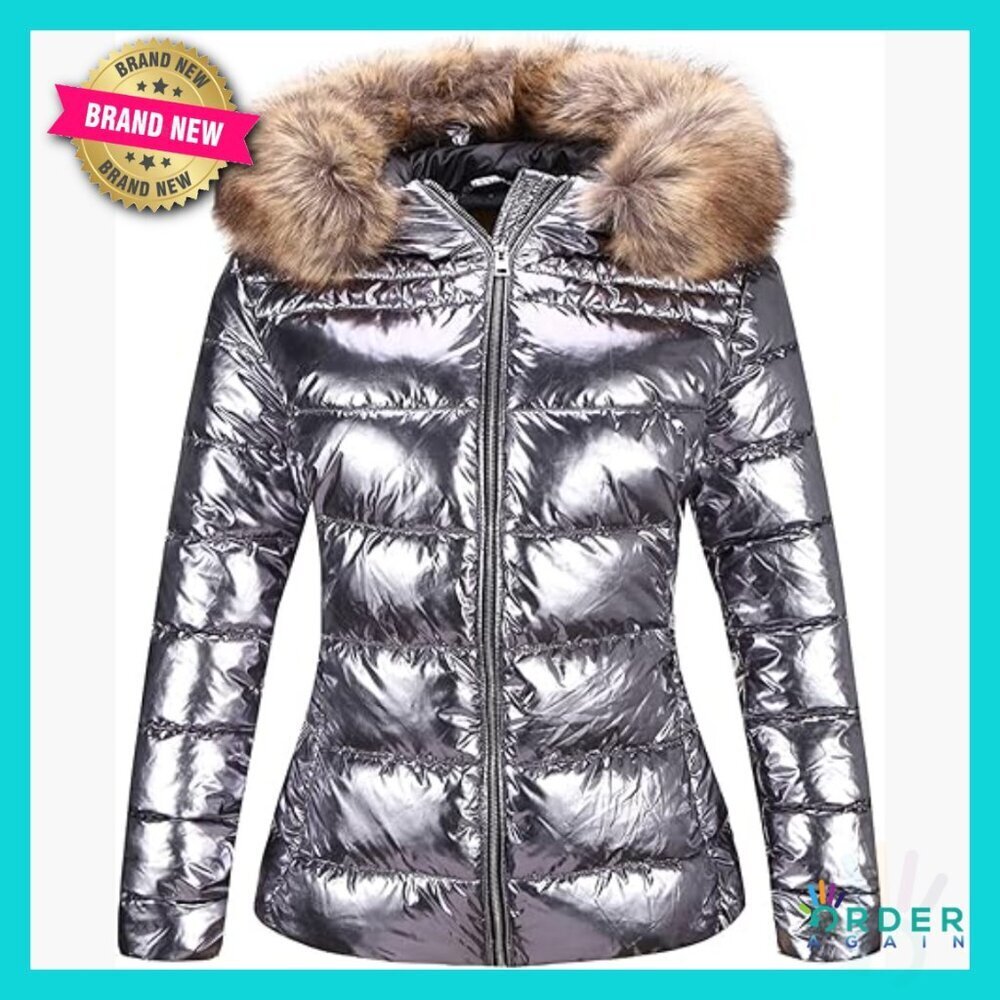 Lightweight Puffer Jacket Quilted Bubble Padded Hood Coat Faux Fur Collar